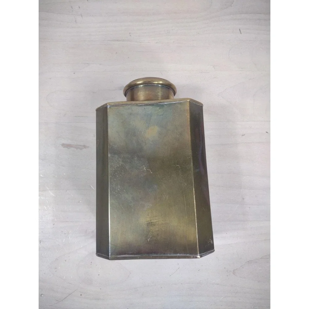 Vtg English Breakfast Tea Tin Brass Screw Top Container Canister TEA Spellout